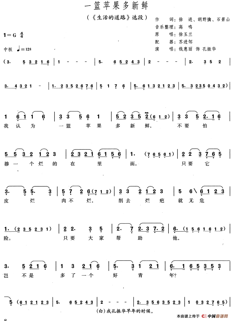 一篮苹果多新鲜（《生活的道路》选段）(1)：一篮苹果多新鲜（《生活的道路》选段）徐进、胡野擒、石景山作词 高鸣音乐整理 苏进邹配器 徐玉兰原唱 钱惠丽演唱-评剧.png