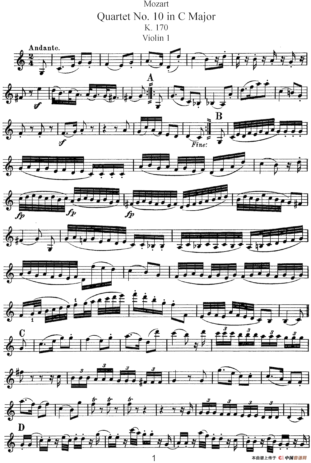 Mozart《Quartet No.10 in C Major,K.170》（Violin 1分谱）(1)：Mozart《Quartet No.10 in C Major,K.170》(Violin 1分谱)_00.png