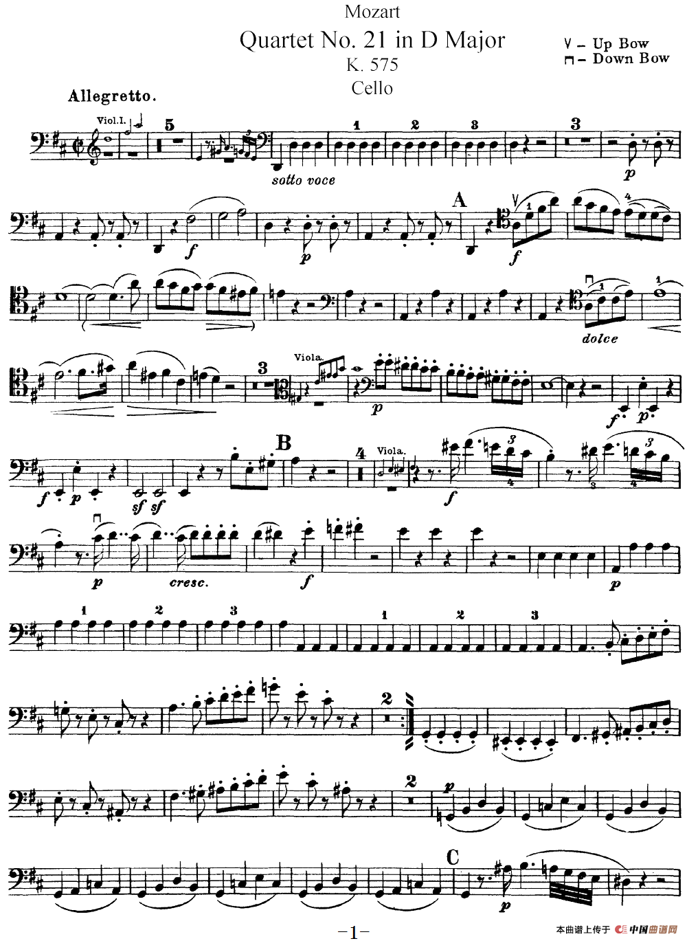 Mozart《Quartet No.21 in D Major,K.575》（Cello分谱）(1)：Mozart《Quartet No.21 in D Major,K.575》(Cello分谱)_00.png