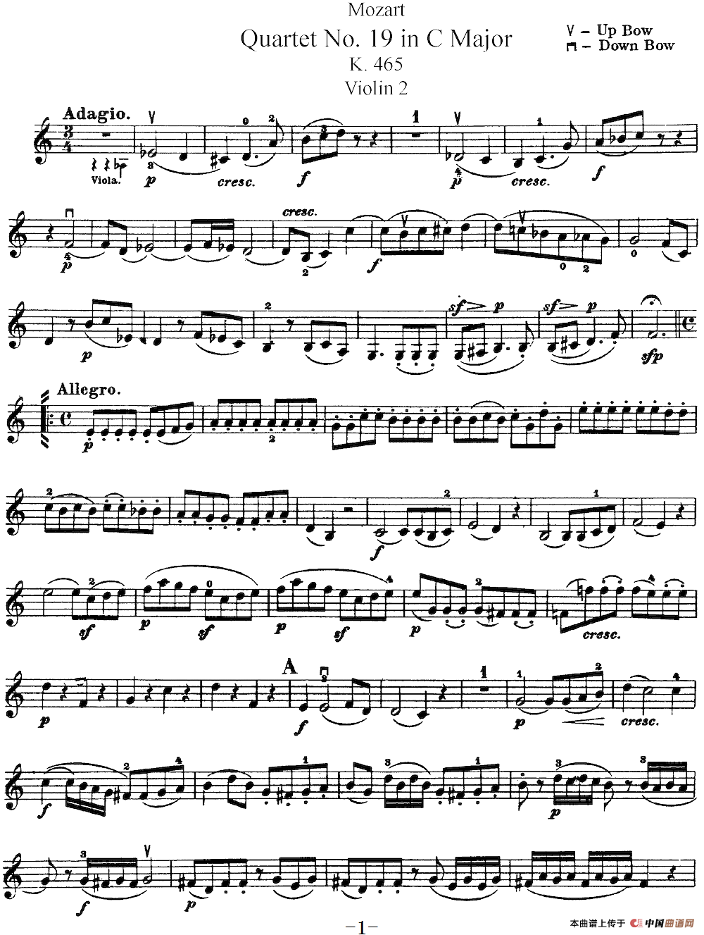 Mozart《Quartet No.19 in C Major,K.465》（Violin 2分谱）(1)：Mozart《Quartet No.19 in C Major,K.465》(Violin 2分谱)_00.png