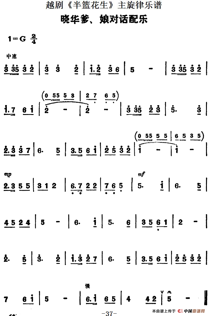 越剧《半篮花生》全剧主旋律乐谱：晓华爹、娘对话配乐（P37）(1)：越剧《半篮花生》全剧主旋律乐谱 晓华爹、娘对话配乐.png