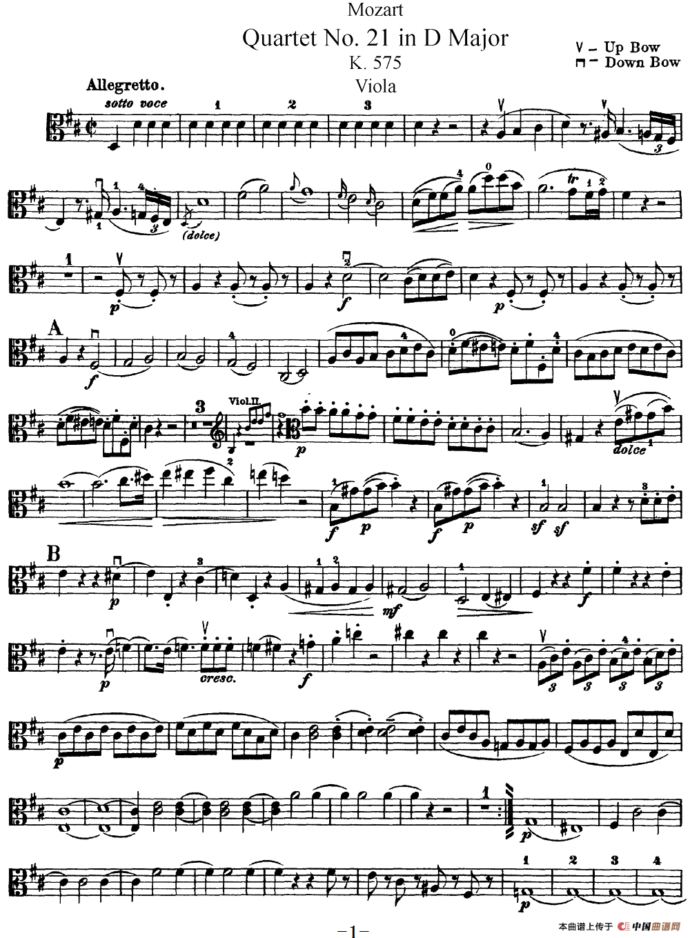Mozart《Quartet No.21 in D Major,K.575》（Viola分谱）(1)：Mozart《Quartet No.21 in D Major,K.575》(Viola分谱)_00.png
