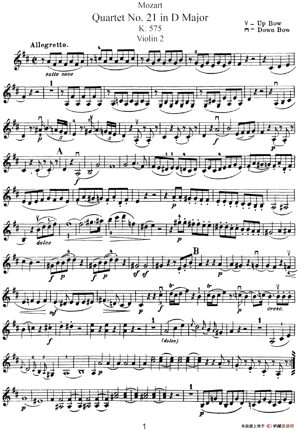 Mozart《Quartet No.21 in D Major,K.575》（Violin 2分谱）(1)：Mozart《Quartet No.21 in D Major,K.575》(Violin 2分谱)_00.png
