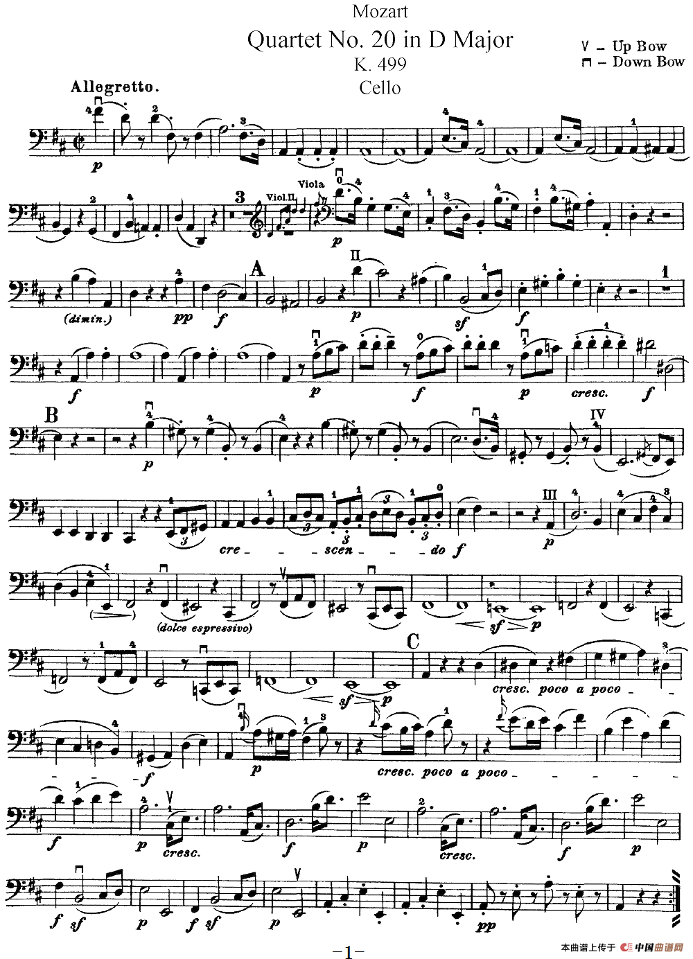 Mozart《Quartet No.20 in D Major,K.499》（Cello分谱）(1)：Mozart《Quartet No.20 in D Major,K.499》(Cello分谱)_00.png