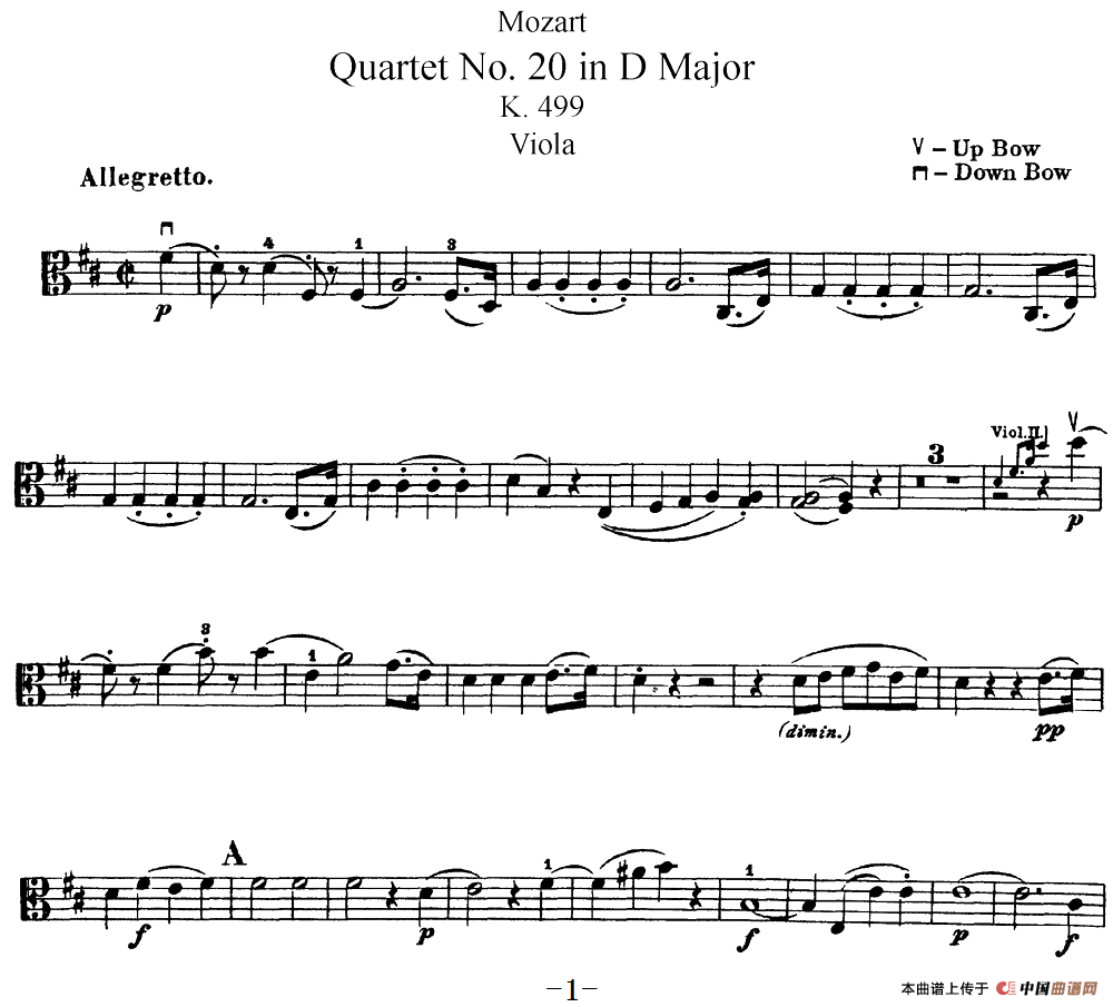 Mozart《Quartet No.20 in D Major,K.499》（Viola分谱）(1)：Mozart《Quartet No.20 in D Major,K.499》(Viola分谱)_00.png