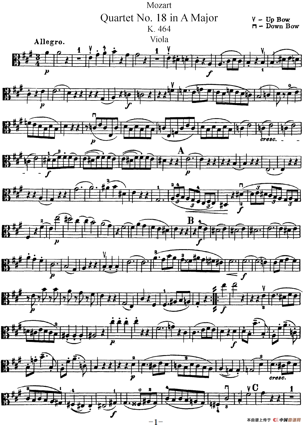 Mozart《Quartet No.18 in A Major,K.464》（Viola分谱）(1)：Mozart《Quartet No.18 in A Major,K.464》(Viola分谱)_00.png