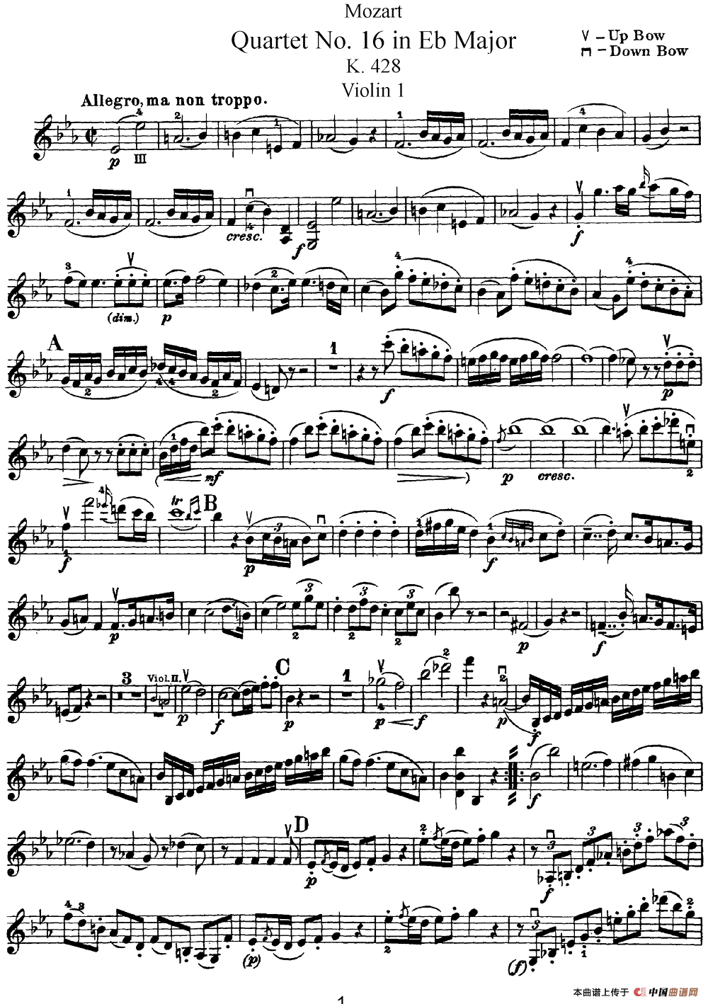 Mozart《Quartet No.16 in Eb Major,K.428》（Violin 1分谱）(1)：Mozart《Quartet No.16 in Eb Major,K.428》(Violin 1分谱)_00.png