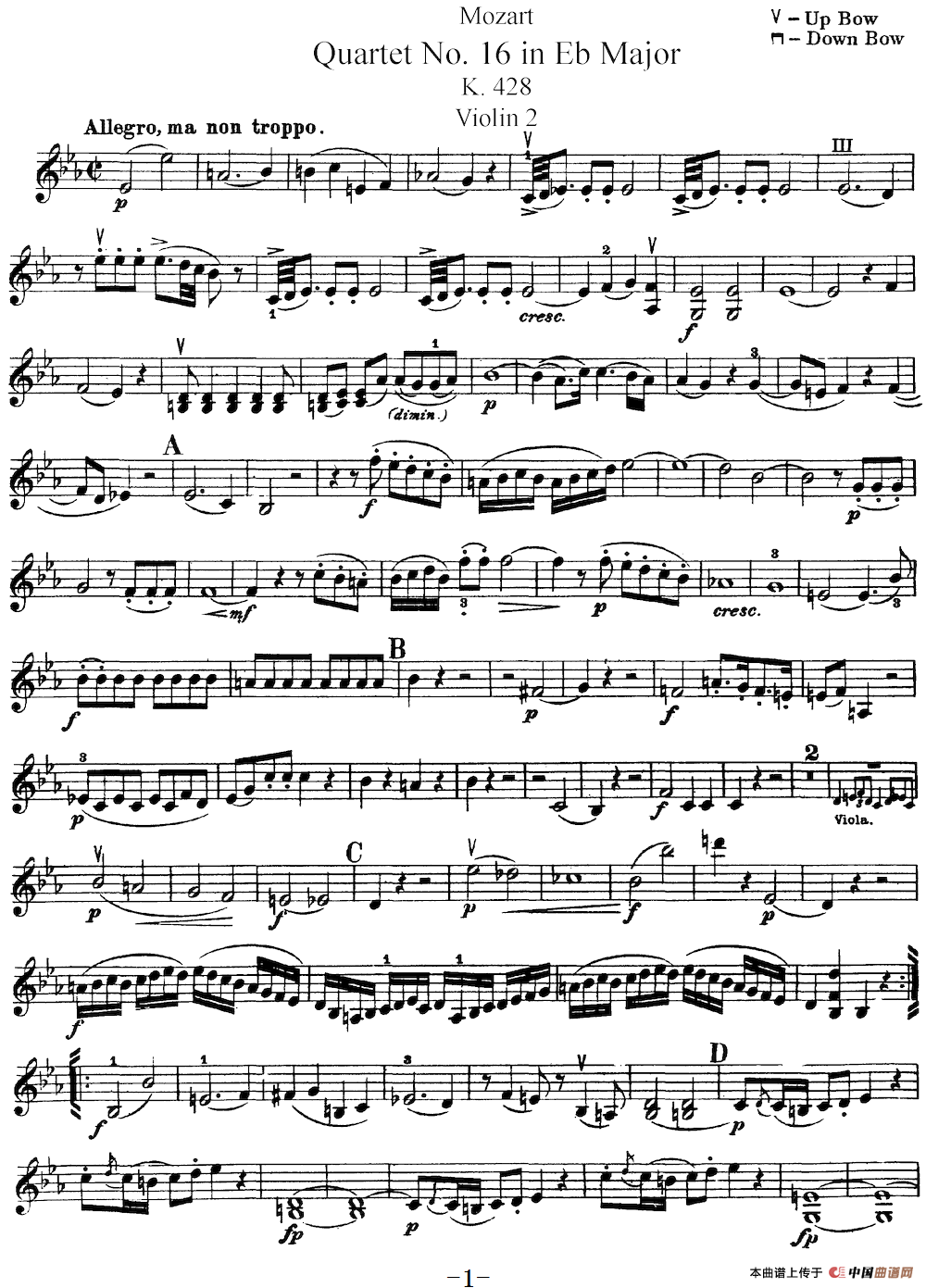 Mozart《Quartet No.16 in Eb Major,K.428》（Violin 2分谱）(1)：Mozart《Quartet No.16 in Eb Major,K.428》(Violin 2分谱)_00.png