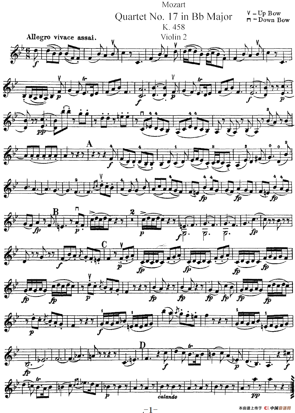 Mozart《Quartet No.17 in Bb Major,K.458》（Violin 2分谱）(1)：Mozart《Quartet No.17 in Bb Major,K.458》(Violin 2分谱)_00.png