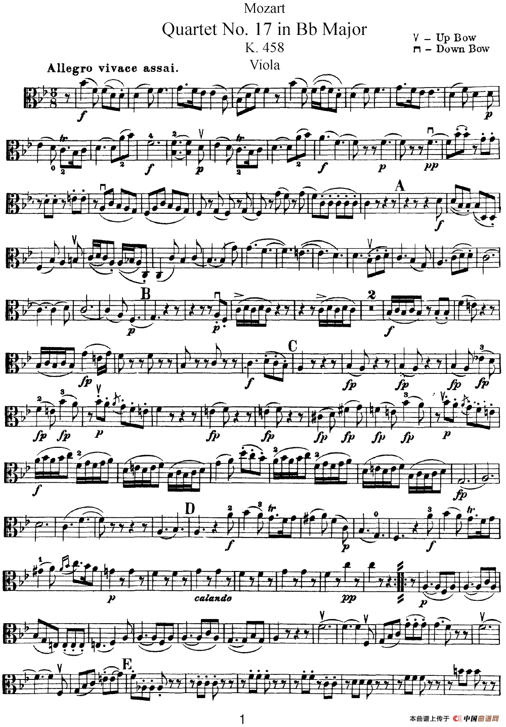 Mozart《Quartet No.17 in Bb Major,K.458》（Viola分谱）(1)：Mozart《Quartet No.17 in Bb Major,K.458》(Viola分谱)_00.png