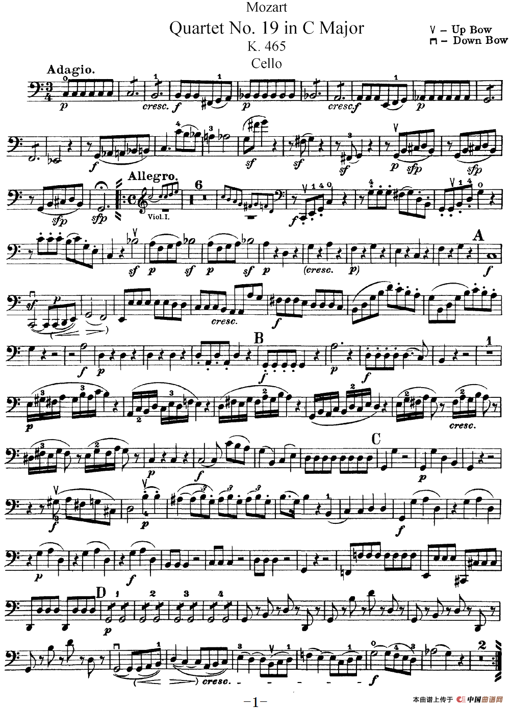 Mozart《Quartet No.19 in C Major,K.465》（Cello分谱）(1)：Mozart《Quartet No.19 in C Major,K.465》(Cello分谱)_00.png