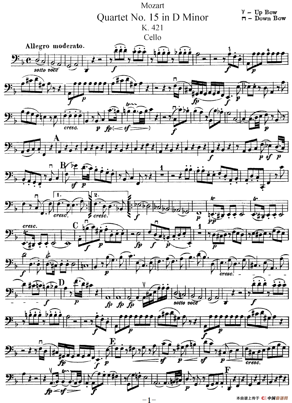 Mozart《Quartet No.15 in D Minor,K.421》（Cello分谱）(1)：Mozart《Quartet No.15 in D Minor,K.421》(Cello分谱)_00.png