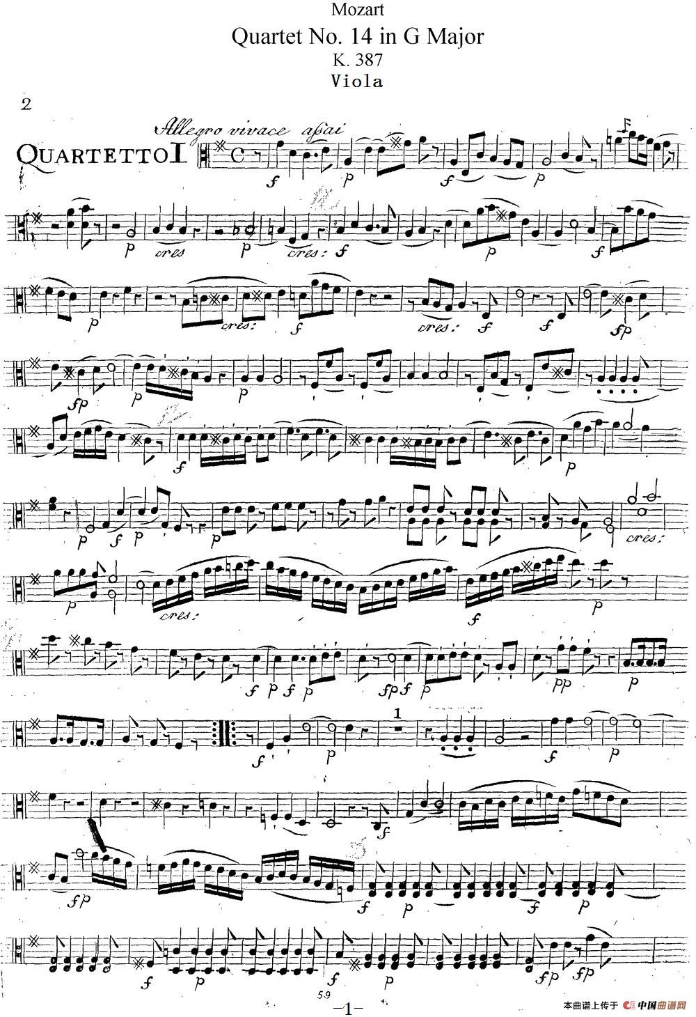 Mozart《Quartet No.14 in G Major,K.387》（Viola分谱）(1)：Mozart《Quartet No.14 in G Major,K.387》(Viola分谱)_00.jpg
