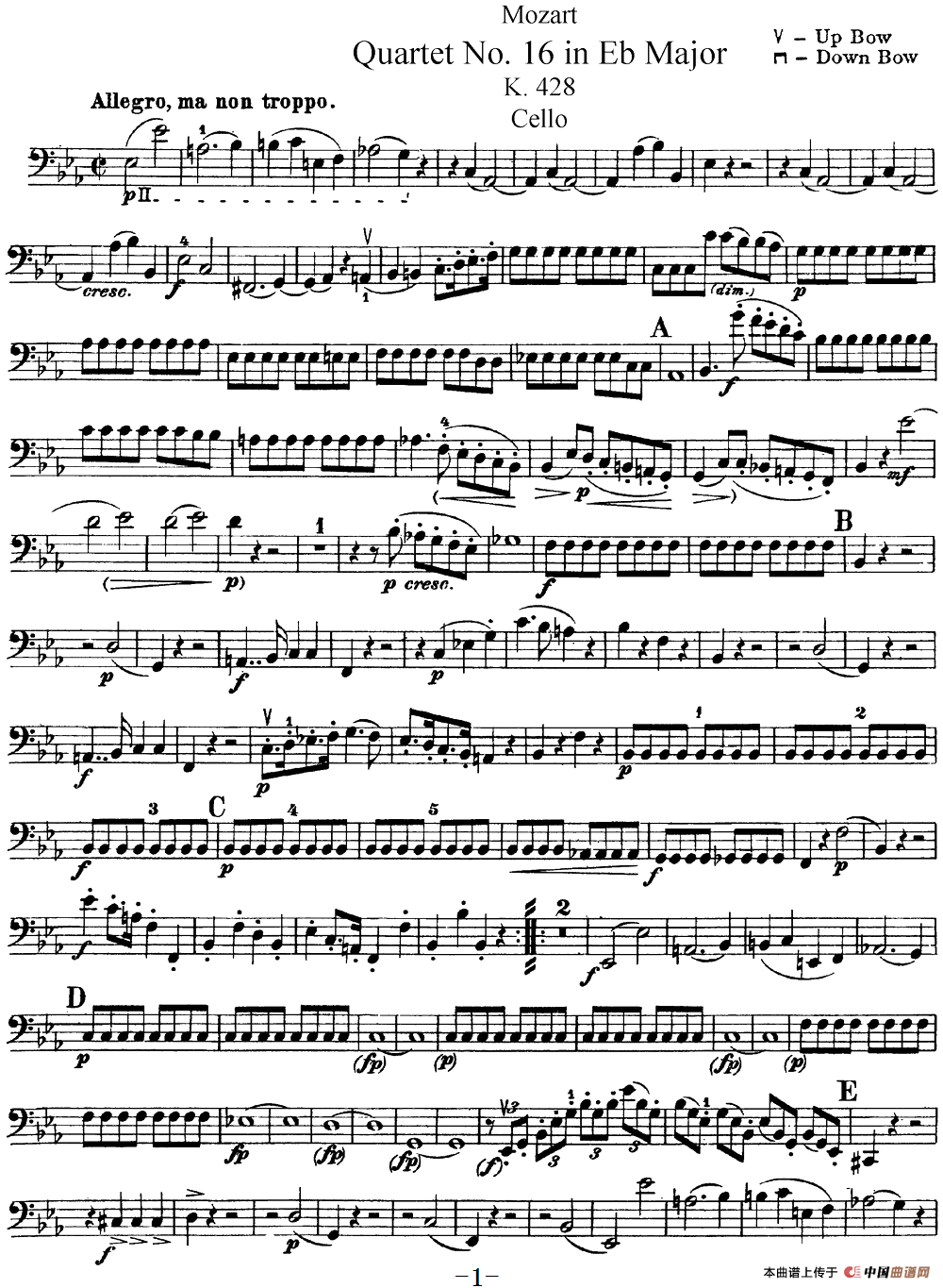 Mozart《Quartet No.16 in Eb Major,K.428》（Cello分谱）(1)：Mozart《Quartet No.16 in Eb Major,K.428》(Cello分谱)_00.png