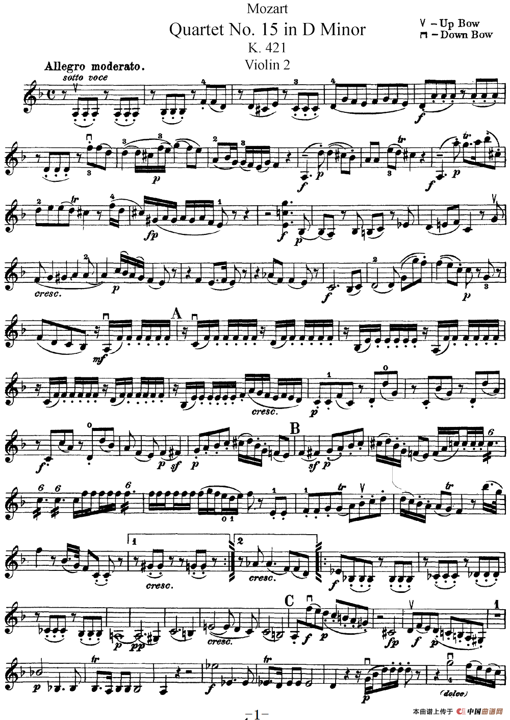 Mozart《Quartet No.15 in D Minor,K.421》（Violin 2分谱）(1)：Mozart《Quartet No.15 in D Minor,K.421》(Violin 2分谱)_00.png