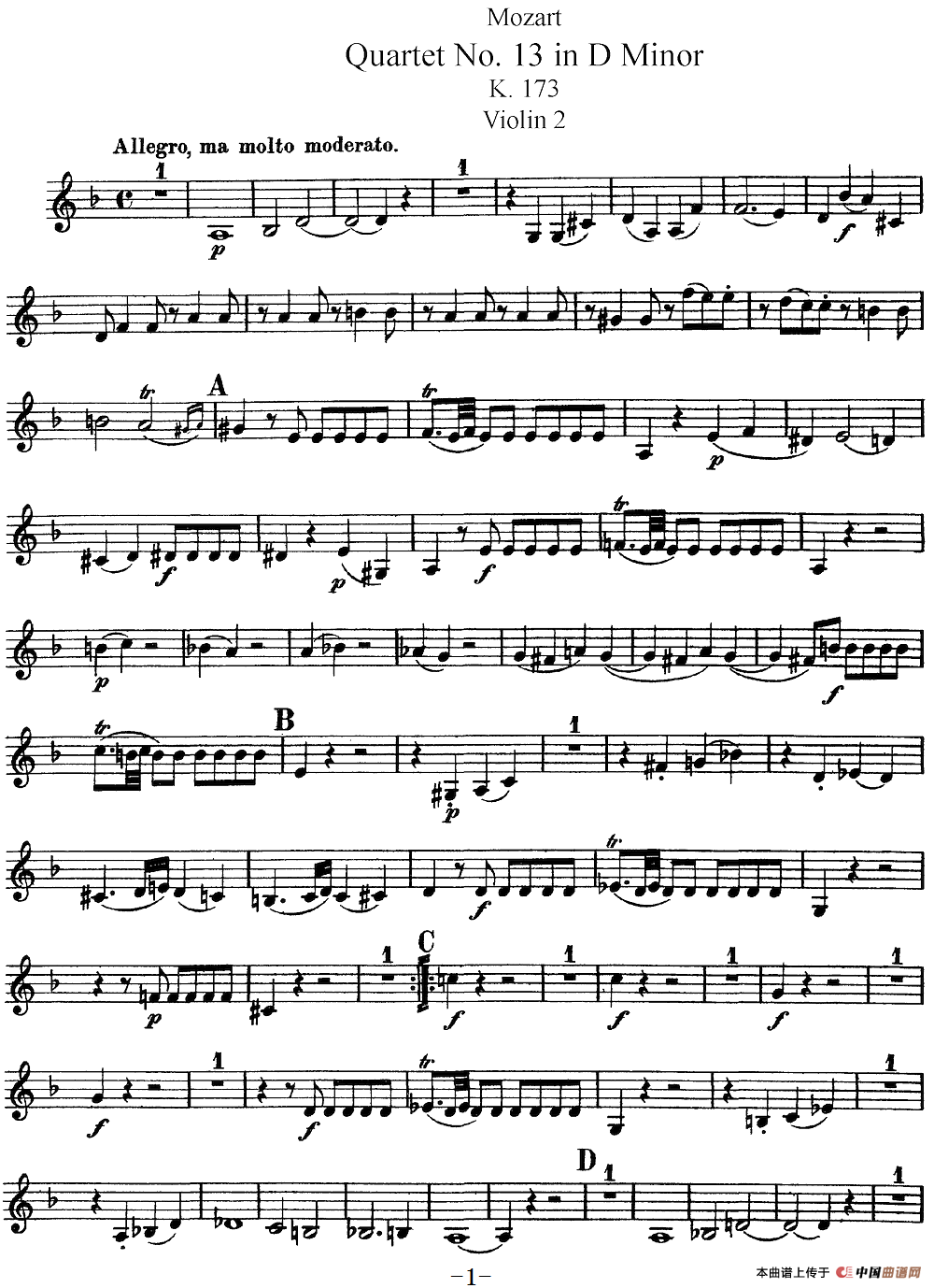 Mozart《Quartet No.13 in D Minor,K.173》（Violin 2分谱）(1)：Mozart《Quartet No.13 in D Minor,K.173》(Violin 2分谱)_00.png