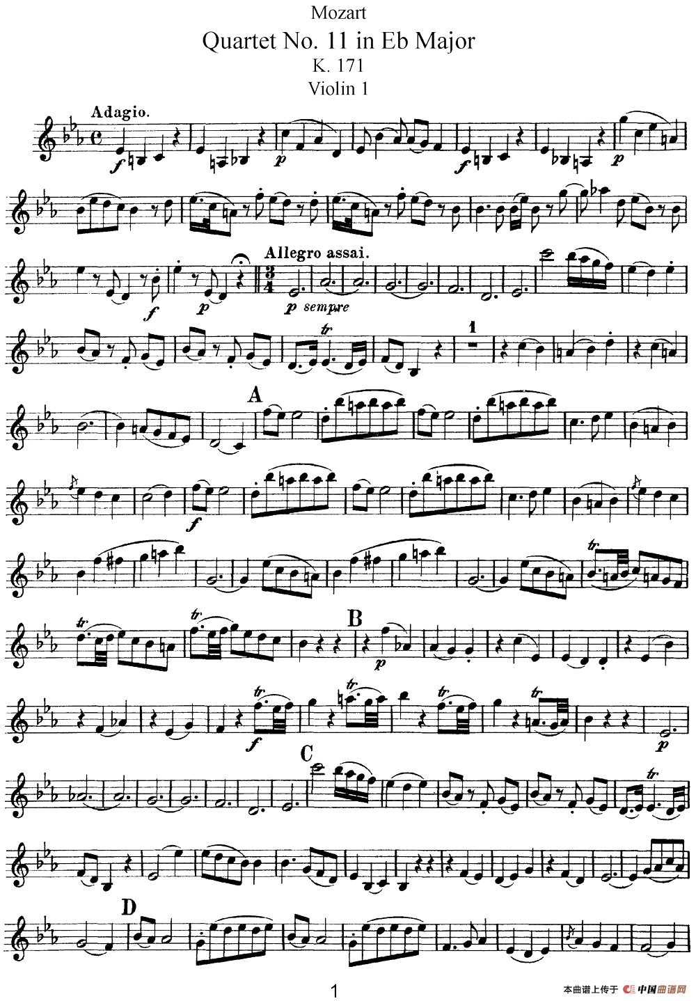 Mozart《Quartet No.11 in Eb Major,K.171》（Violin 1分谱）(1)：Mozart《Quartet No.11 in Eb Major,K.171》(Violin 1分谱)_00.png