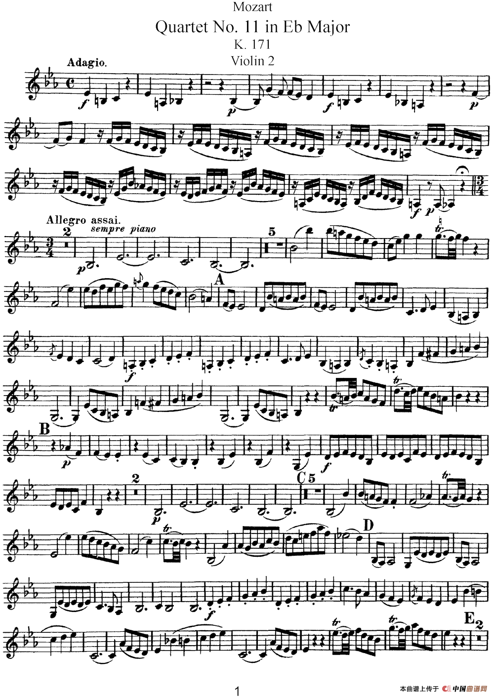 Mozart《Quartet No.11 in Eb Major,K.171》（Violin 2分谱）(1)：Mozart《Quartet No.11 in Eb Major,K.171》(Violin 2分谱)_00.png