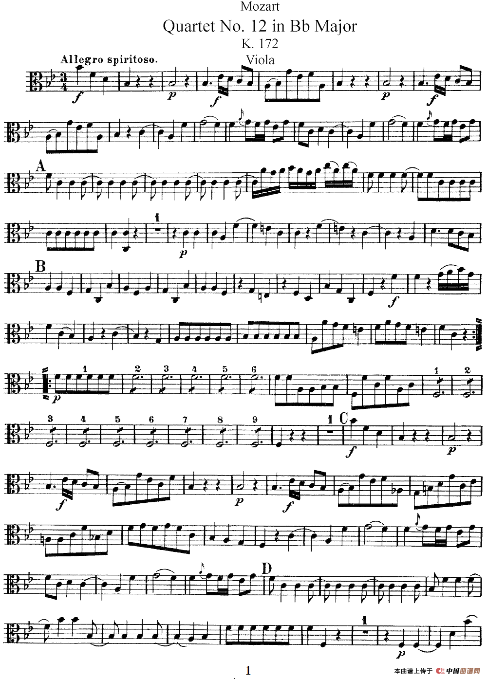 Mozart《Quartet No.12 in Bb Major,K.172》（Viola分谱）(1)：Mozart《Quartet No.12 in Bb Major,K.172》(Viola分谱)_00.png