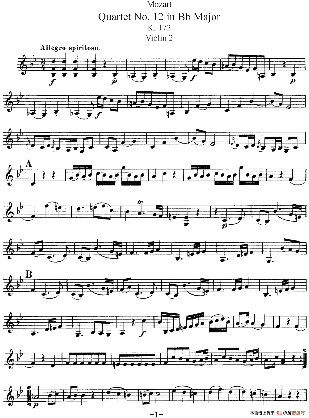 Mozart《Quartet No.12 in Bb Major,K.172》（Violin 2分谱）(1)：Mozart《Quartet No.12 in Bb Major,K.172》(Violin 2分谱)_00.png