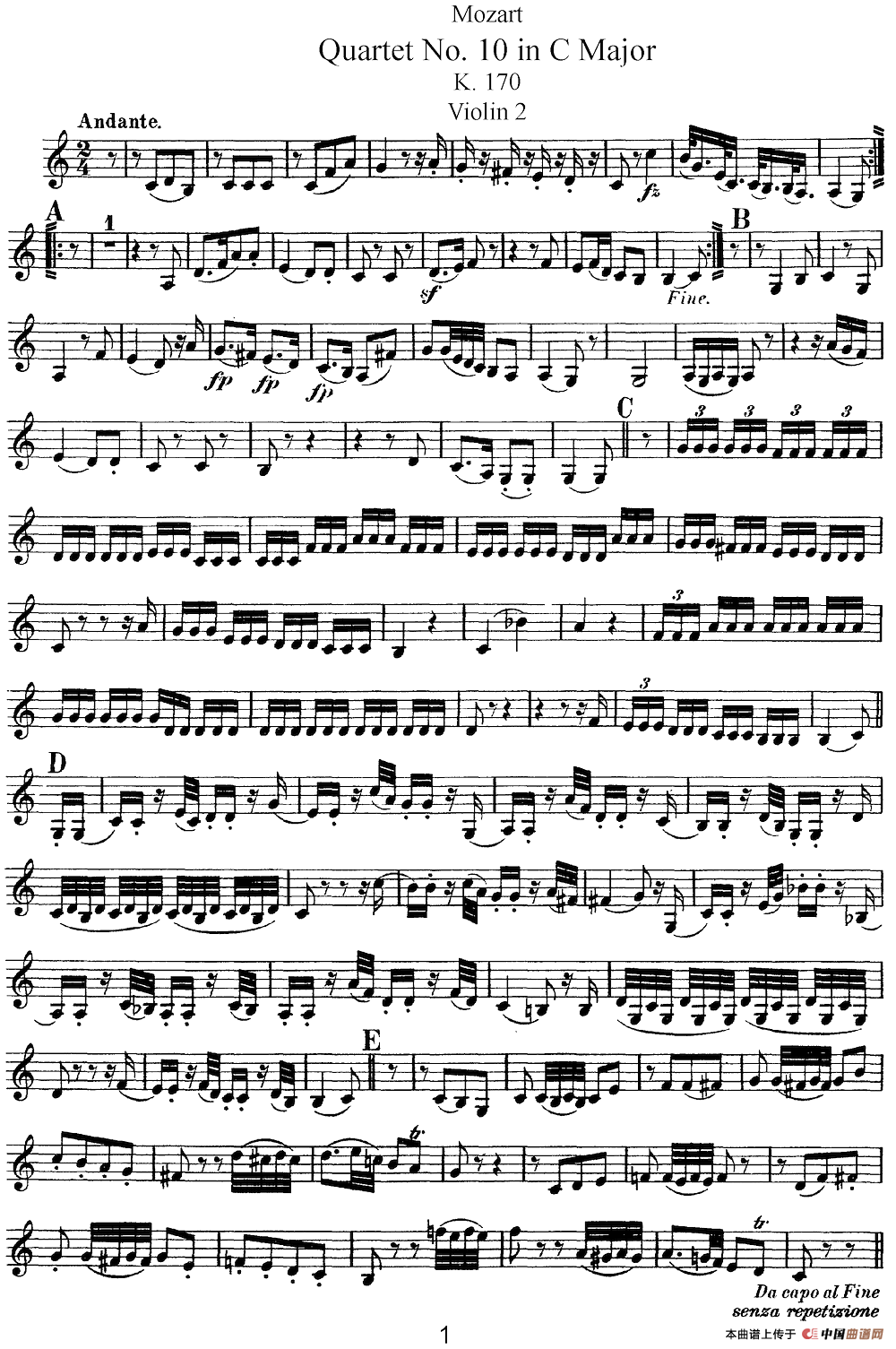 Mozart《Quartet No.10 in C Major,K.170》（Violin 2分谱）(1)：Mozart《Quartet No.10 in C Major,K.170》(Violin 2分谱)_00.png