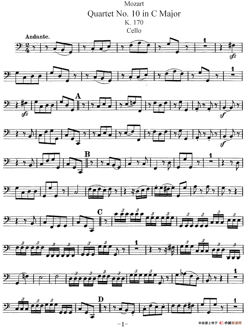 Mozart《Quartet No.10 in C Major,K.170》（Cello分谱）(1)：Mozart《Quartet No.10 in C Major,K.170》(Cello分谱)_00.png