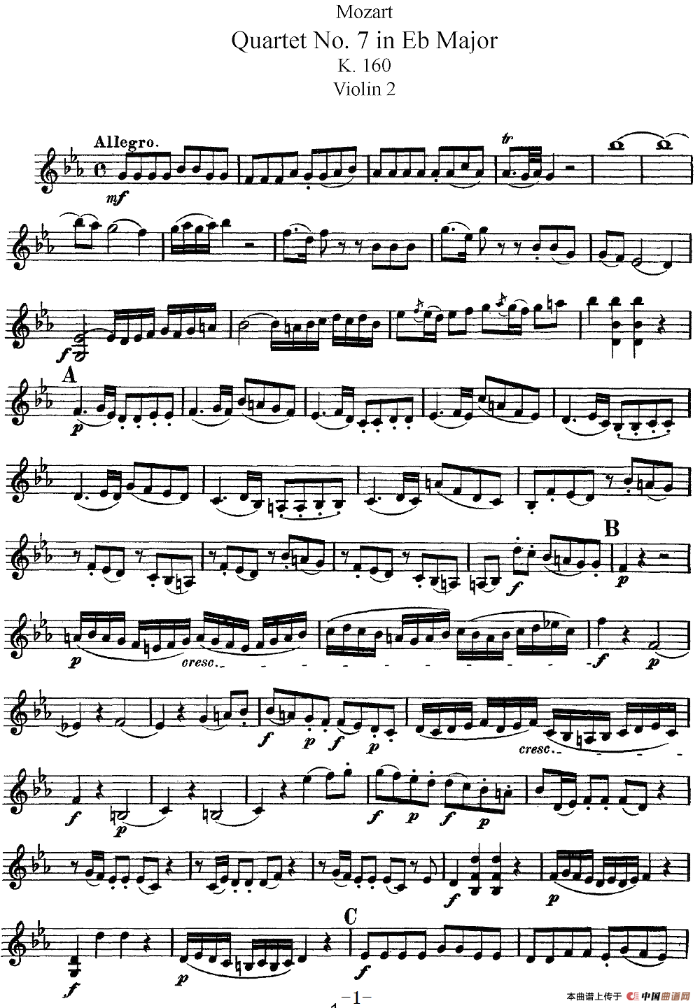 Mozart《Quartet No.7 in Eb Major,K.160》（Violin 2分谱）(1)：Mozart《Quartet No.7 in Eb Major,K.160》(Violin 2分谱)_00.png