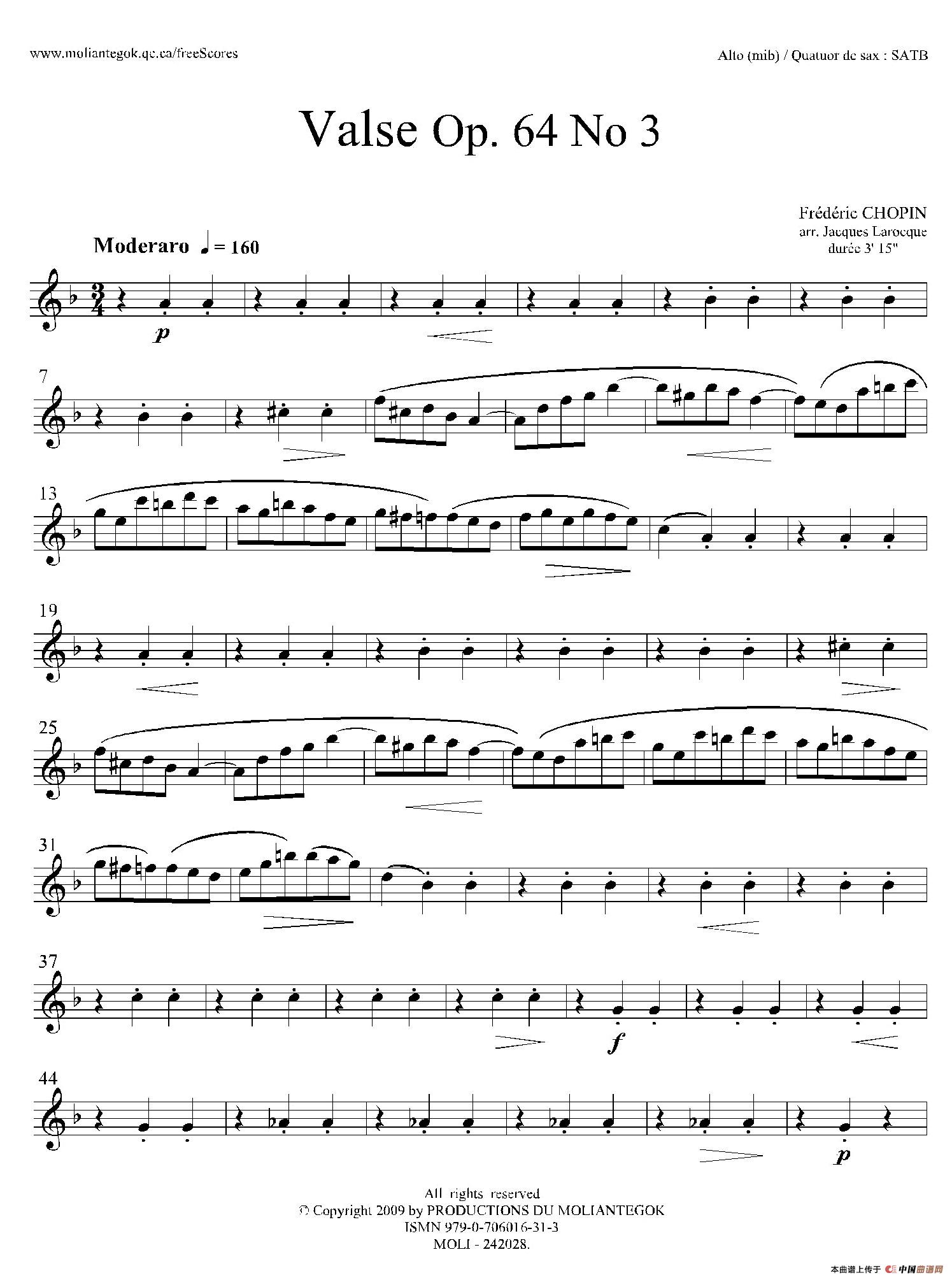 降A大调圆舞曲 Op.64 No.3（四重奏中音萨克斯分谱）(1)：001.jpg