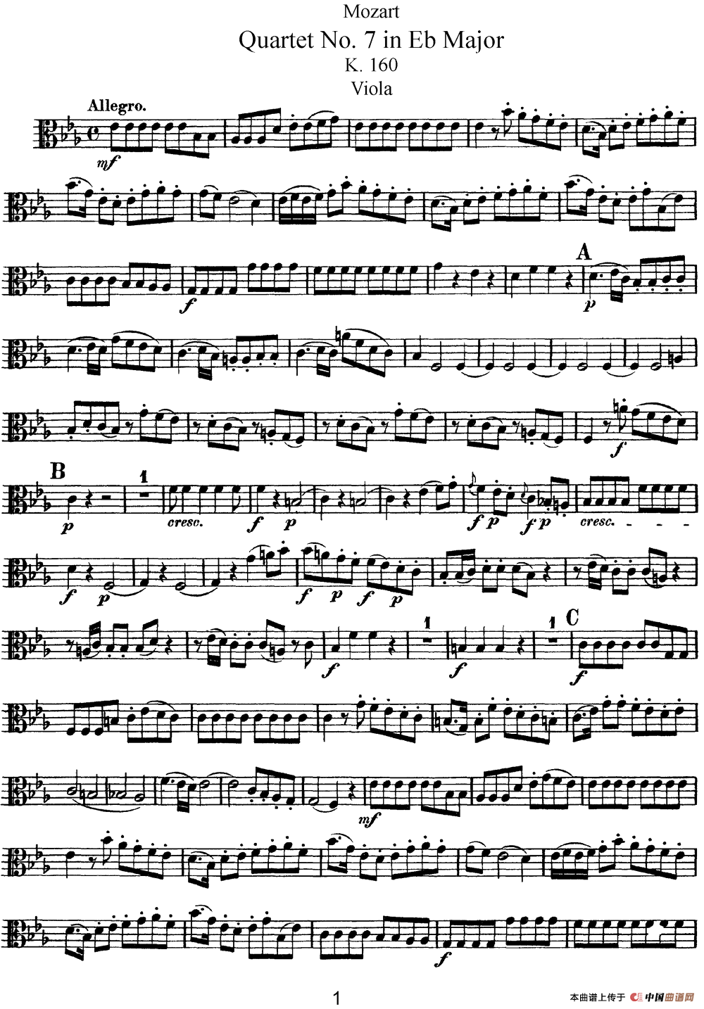 Mozart《Quartet No.7 in Eb Major,K.160》（Viola分谱）(1)：Mozart《Quartet No.7 in Eb Major,K.160》(Viola分谱)_00.png