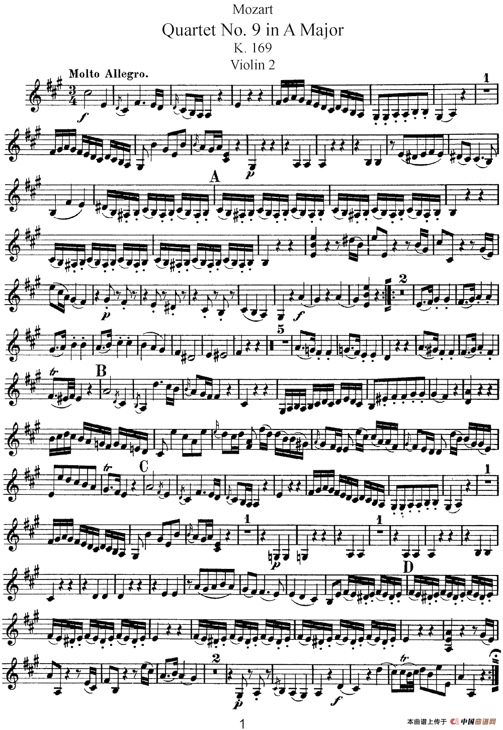 Mozart《Quartet No.9 in A Major,K.169》（Violin 2分谱）(1)：Mozart《Quartet No.9 in A Major,K.169》(Violin 2分谱)_00.png