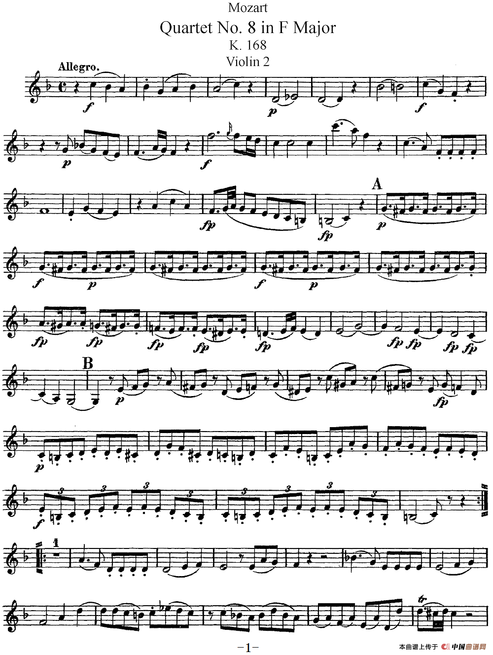 Mozart《Quartet No.8 in F Major,K.168》（Violin 2分谱）(1)：Mozart《Quartet No.8 in F Major,K.168》(Violin 2分谱)_00.png
