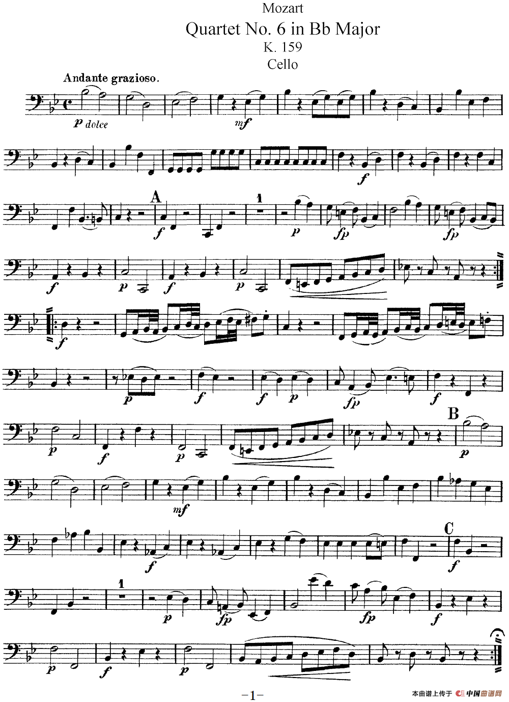 Mozart《Quartet No.6 in Bb Major,K.159》（Cello分谱）(1)：Mozart《Quartet No.6 in Bb Major,K.159》（Cello分谱）_00.png