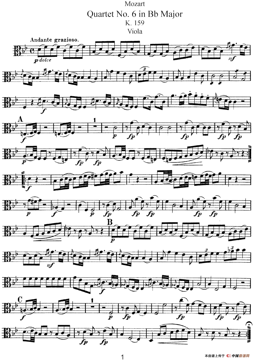 Mozart《Quartet No.6 in Bb Major,K.159》（Viola分谱）(1)：Mozart《Quartet No.6 in Bb Major,K.159》（Viola分谱）_00.png