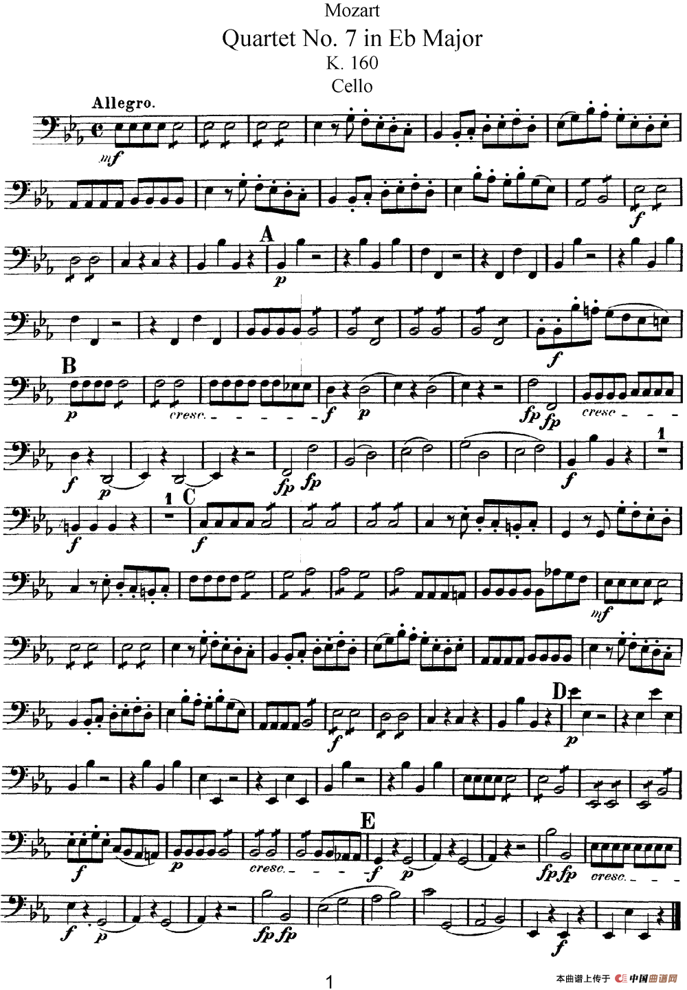 Mozart《Quartet No.7 in Eb Major,K.160》（Cello分谱）(1)：Mozart《Quartet No.7 in Eb Major,K.160》(Cello分谱)_00.png
