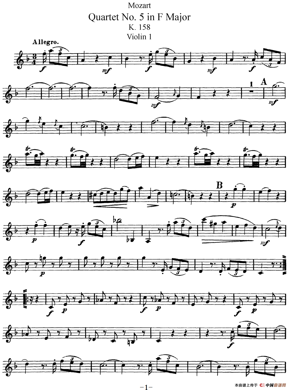 Mozart《Quartet No.5 in F Major,K.158》（Violin 1分谱）(1)：Mozart《Quartet No.5 in F Major,K.158》（Violin 1分谱）_00.png