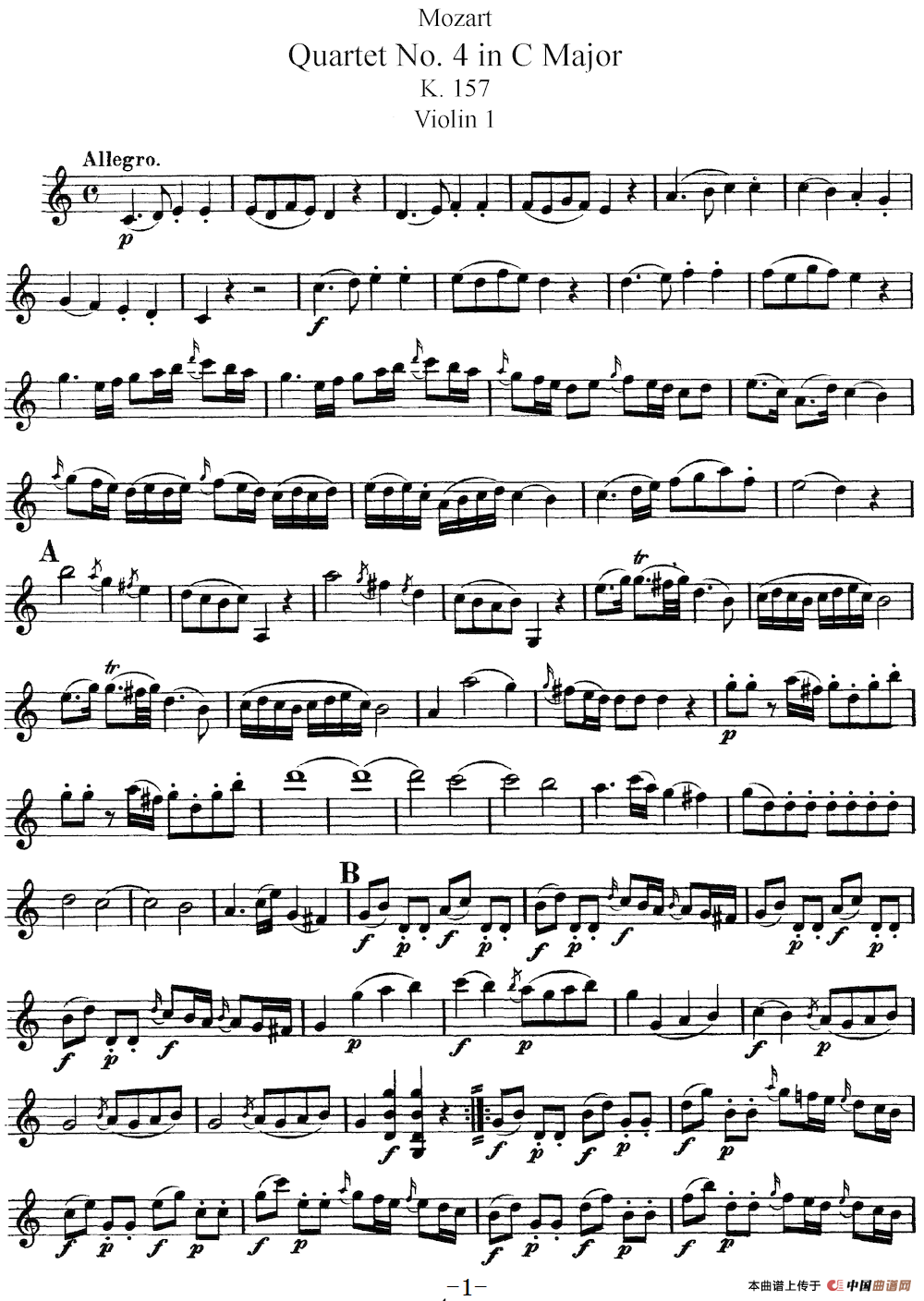 Mozart《Quartet No.4 in C Major,K.157》（Violin 1分谱）(1)：Mozart《Quartet No.4 in C Major,K.157》（Violin 1分谱）_00.png