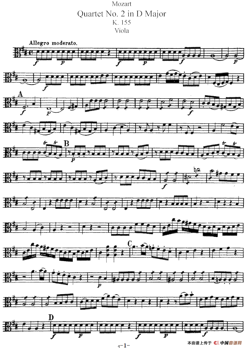 Mozart《Quartet No.2 in D Major,K.155》（Viola分谱）(1)：Mozart《Quartet No.2 in D Major,K.155》(Viola分谱)-器乐提琴_01.png
