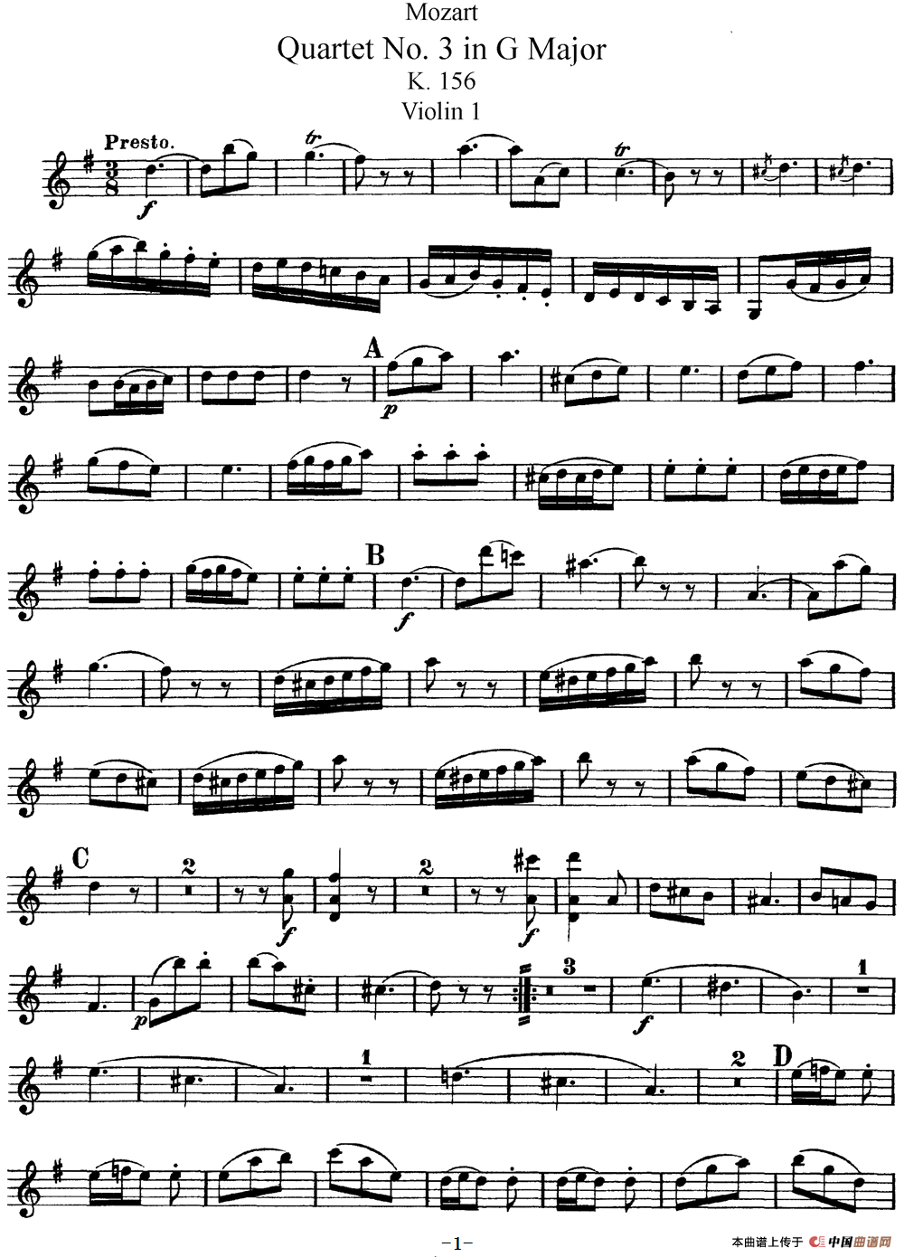 Mozart《Quartet No.3 in G Major,K.156》（Violin 1分谱）(1)：Mozart《Quartet No.3 in G Major,K.156》（Violin 1分谱）_00.png