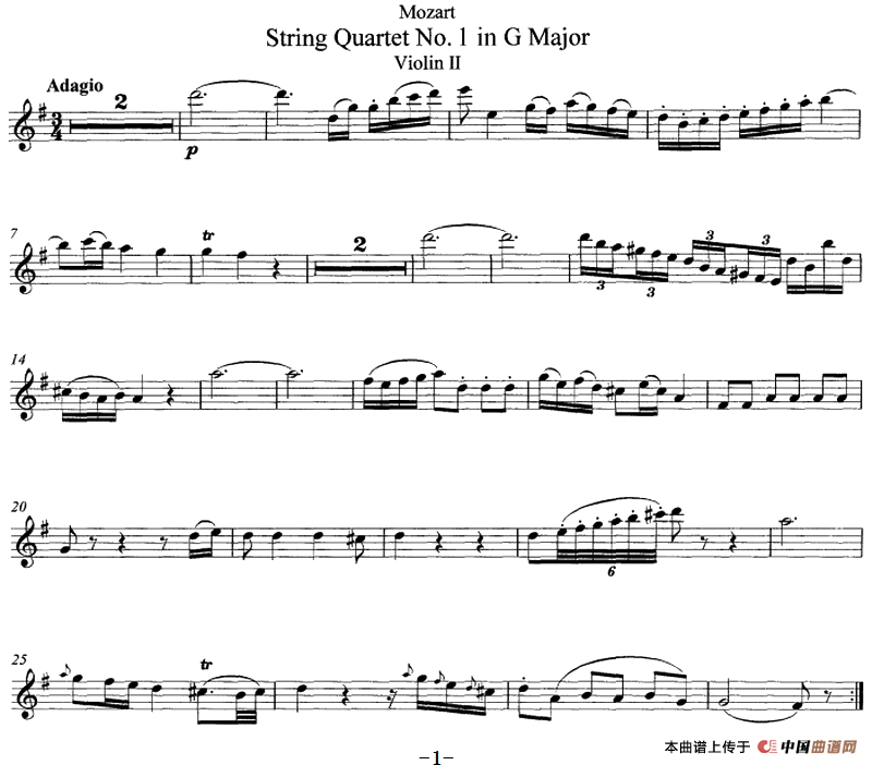 Mozart《String Quartet No.1 in G Major,K.80》（Violin Ⅱ分谱）(1)：Mozart《String Quartet No.1 in G Major,K.80》(Violin Ⅱ分谱)-器乐提琴.png