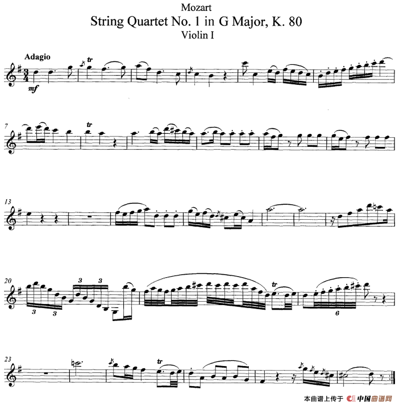 Mozart《String Quartet No.1 in G Major,K.80》（Violin Ⅰ分谱）(1)：Mozart《String Quartet No.1 in G Major,K.80》(Violin Ⅰ分谱)-器乐提琴.png