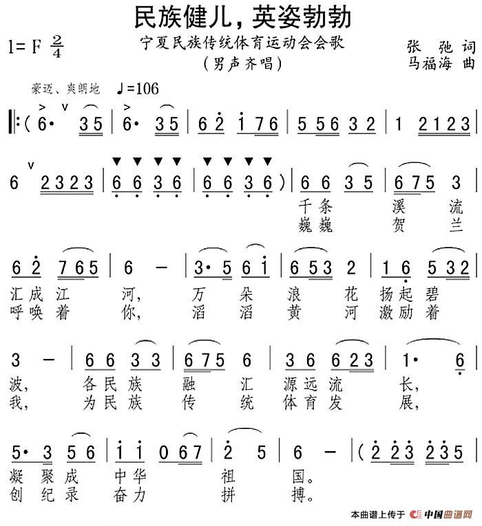 民族健儿，英姿勃勃(1)：民族健儿，英姿勃勃 张弛词 马福海曲.jpg